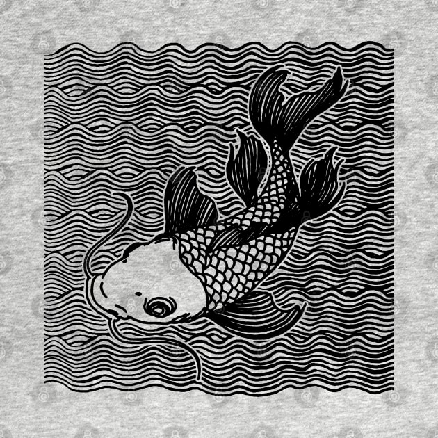 Koi Fish Great Wave Tattoo V2 Blk by ebayson74@gmail.com